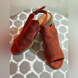 Marc Fisher Cinnamon Brick Sling Back Nubuck Sandals perforated block heel 9.5